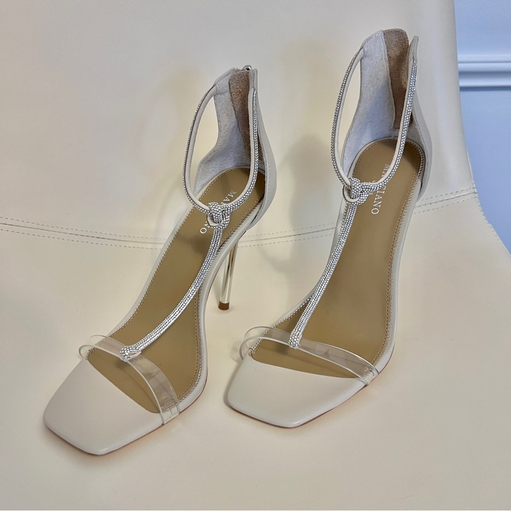 Size 8 Marciano Elegant Silver and white Heels